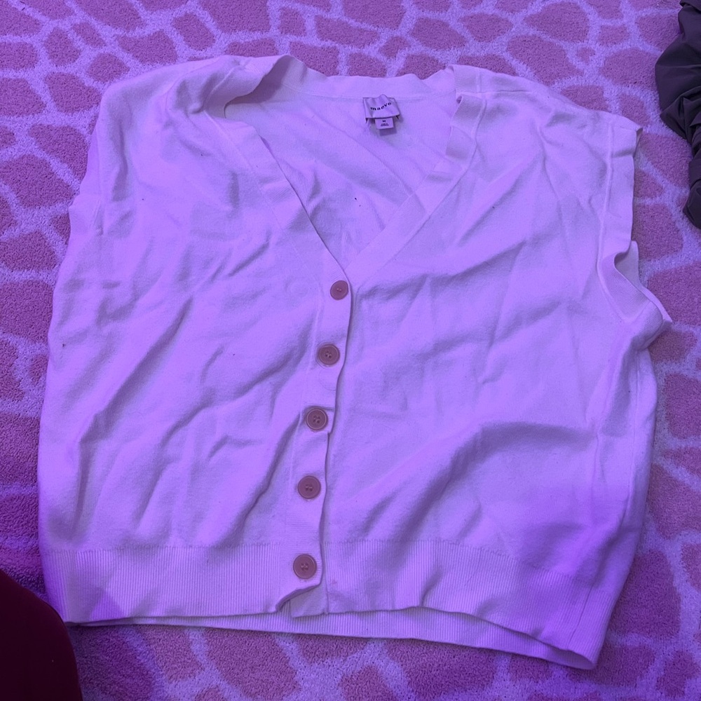 Maeve White V-Neck Button Sweater